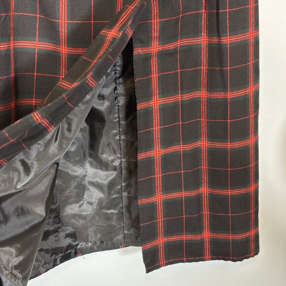 Vintage Red Black Plaid Midi Skirt Lined Wool Blend Button Waist | Dark Autumn - Picture 6 of 8